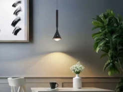 Akku Hängelampe Schwarz dimmbar & Tageslicht, höhenverstellbar, Ø 10cm
