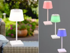 Akku LED Outdoor Tischleuchte SANCHEZ Weiß mit RGBW, Höhe 30cm
