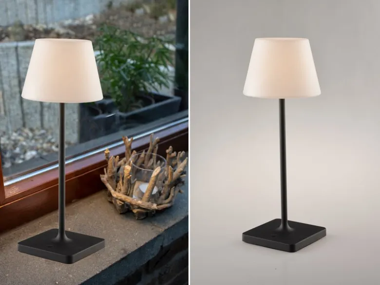 Akku LED Outdoor Tischleuchte JAMMIN Schwarz, Dimmbar Höhe 39cm