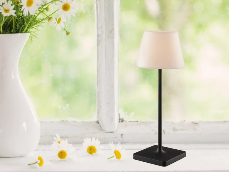 Akku LED Outdoor Tischleuchte JAMMIN Schwarz, Dimmbar Höhe 39cm