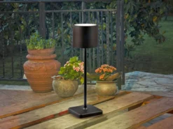 Akku LED Tischleuchte FERNANDEZ kabellos für Innen & Außen, Schwarz - H: 38cm