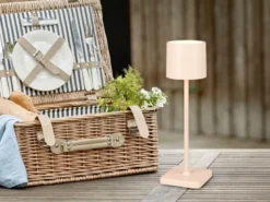 Akku LED Tischleuchte FERNANDEZ kabellos für Innen & Außen, Beige - H: 38cm