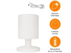 Akku LED Tischleuchte Outdoor kabellos mit RGB Farbwechsler, Höhe 25cm