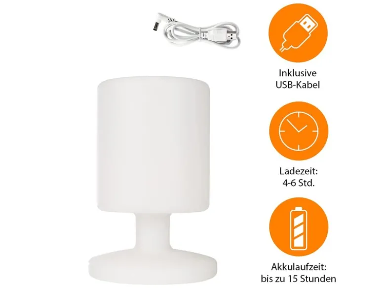 Akku LED Tischleuchte Outdoor kabellos mit RGB Farbwechsler, Höhe 25cm