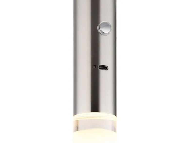 Akku Pendelleuchte PELO Silber, dimmbar, abnehmbarer Leuchtenkopf Ø 3,8cm