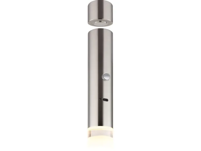 Akku Pendelleuchte PELO Silber, dimmbar, abnehmbarer Leuchtenkopf Ø 3,8cm
