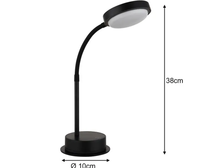 Akku Schreibtischlampe PEGASI dimmbar, Schwarz mit Flexrohr, Höhe 38cm