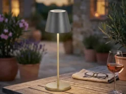Akku Tischlampe COSENZA 2.0 Schwarz Gold ohne Kabel mit Ladestation, Höhe 34cm
