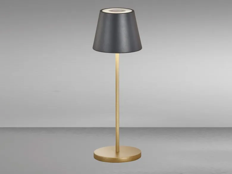 Akku Tischlampe COSENZA 2.0 Schwarz Gold ohne Kabel mit Ladestation, Höhe 34cm