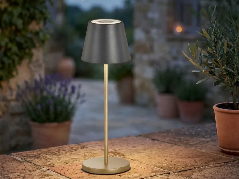Akku Tischlampe COSENZA 2.0 Schwarz Gold ohne Kabel mit Ladestation, Höhe 34cm