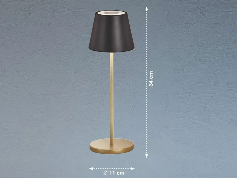 Akku Tischlampe COSENZA 2.0 Schwarz Gold ohne Kabel mit Ladestation, Höhe 34cm