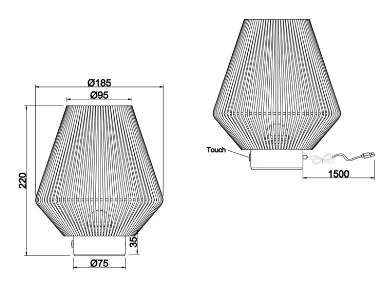 Akku Tischlampe LIRA per USB aufladbar, Lampenschirm aus Papiergarn, Höhe 22cm