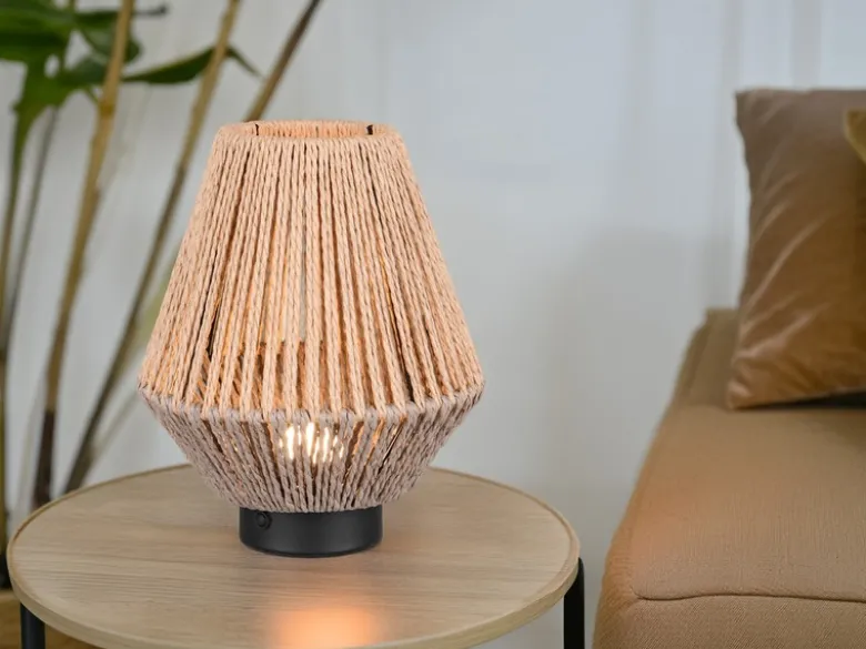 Akku Tischlampe LIRA per USB aufladbar, Lampenschirm aus Papiergarn, Höhe 22cm