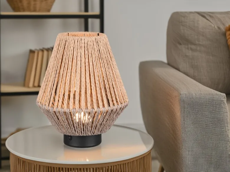 Akku Tischlampe LIRA per USB aufladbar, Lampenschirm aus Papiergarn, Höhe 22cm