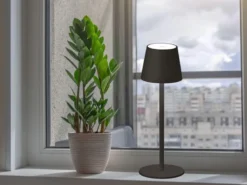 Akku Tischlampe TROPEA Schwarz mit USB Kabel & Sensor Dimmer, Höhe 38cm