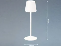 Akku Tischlampe TROPEA Weiß mit USB Kabel & Sensor Dimmer, Höhe 38cm