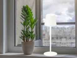 Akku Tischlampe TROPEA Weiß mit USB Kabel & Sensor Dimmer, Höhe 38cm