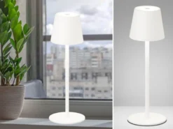 Akku Tischlampe TROPEA Weiß mit USB Kabel & Sensor Dimmer, Höhe 38cm