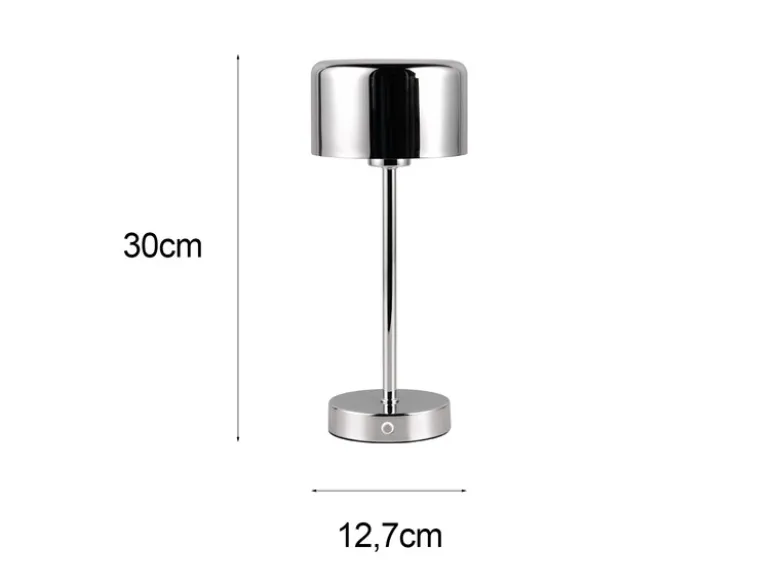 Akku Tischleuchte JEFF per USB aufladbar, Sensordimmer, Silber Chrom, H: 30cm