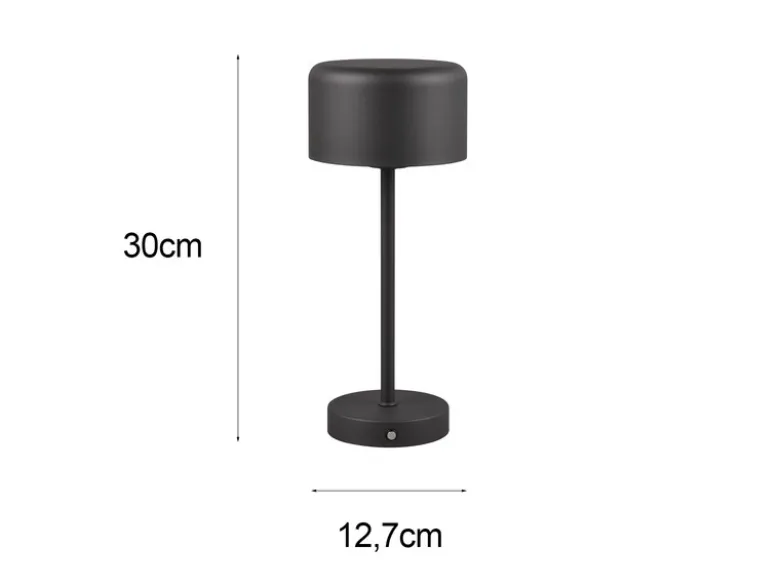 Akku Tischleuchte JEFF per USB aufladbar, Sensordimmer, Schwarz, Höhe 30cm