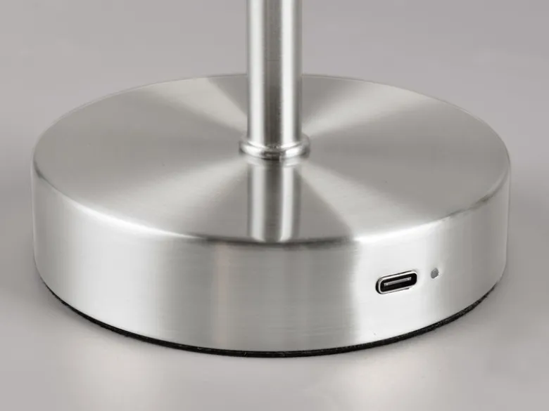 Akku Tischleuchte JEFF per USB aufladbar, Sensordimmer, Silber matt, Höhe 30cm