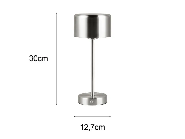 Akku Tischleuchte JEFF per USB aufladbar, Sensordimmer, Silber matt, Höhe 30cm