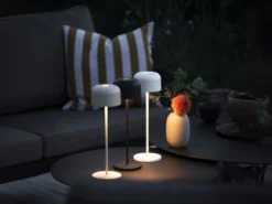 Akku Tischleuchte LILLE per USB aufladbar, Beige Höhe 36cm