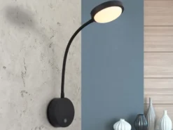Akku Wand Leselampe dimmbar, Schwarz mit Flexrohr, Höhe 45cm