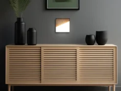 Akku Wandleuchte MEG dimmbar für Innen & Außen zum Kleben, Holzoptik, 15cm