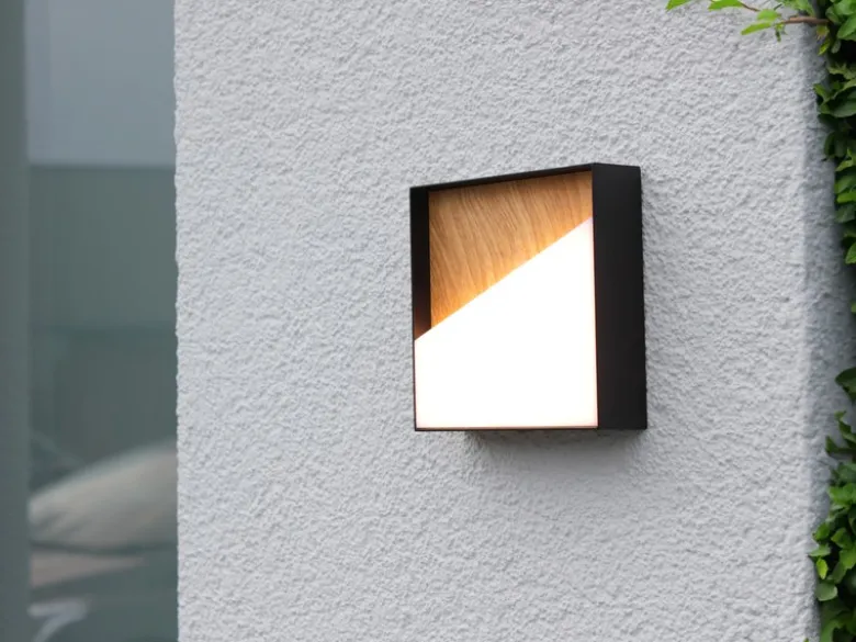 Akku Wandleuchte MEG dimmbar für Innen & Außen zum Kleben, Holzoptik, 15cm