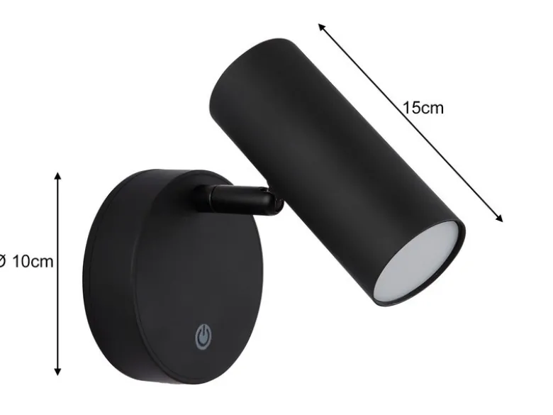 Akku Wandstrahler Schwarz kabellos ohne Stromanschluss, Breite 10cm