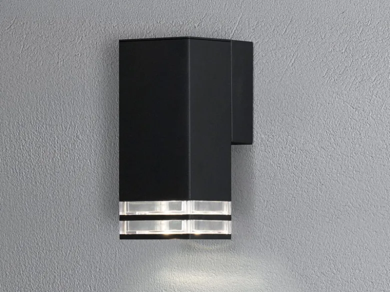 ALU Außenwandleuchte POLLUX Down Light Schwarz Effektstreifen IP44, Höhe 19cm