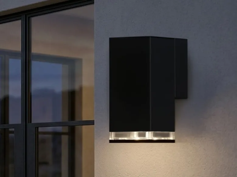 ALU Außenwandleuchte POLLUX Down Light Schwarz Effektstreifen IP44, Höhe 16,5cm