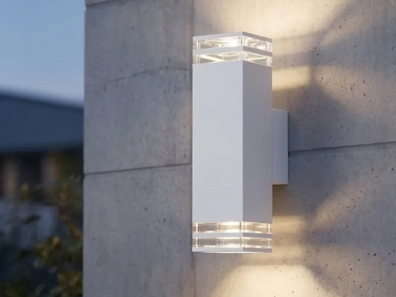 ALU Außenwandleuchte POLLUX Up and Down Weiß Effektstreifen IP44, Höhe27,5cm