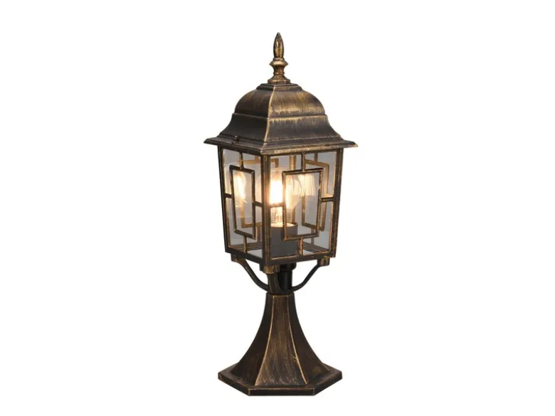 Antike außen Sockelleuchte aus Aluminium Rostoptik mit E27 LED, Höhe 47cm