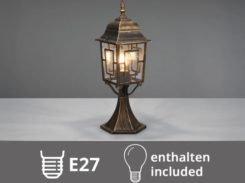 Antike außen Sockelleuchte aus Aluminium Rostoptik mit E27 LED, Höhe 47cm