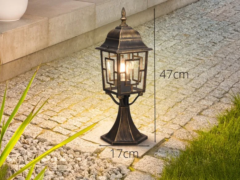 Antike außen Sockelleuchte aus Aluminium Rostoptik mit E27 LED, Höhe 47cm