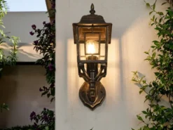 Antike Außenwandleuchte, Laterne stehend Rostoptik mit E27 LED, Höhe 41cm