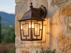 Antike Außenwandleuchte, Laterne hängend Rostoptik mit E27 LED, Höhe 30cm