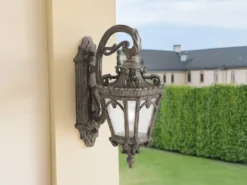 Antike LED Außenwandleuchte hängend Bronzefarbig, Höhe 46cm