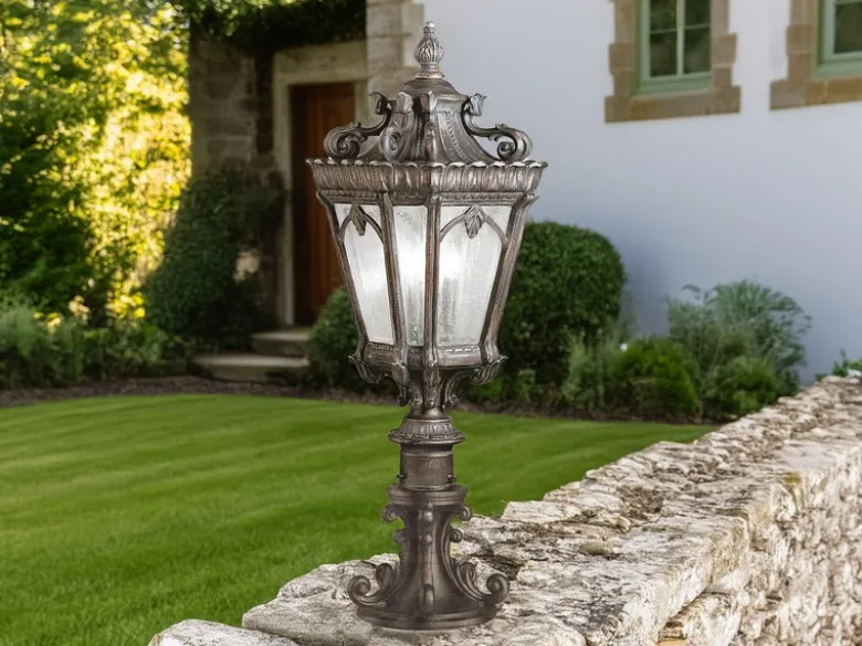 Antike LED Sockelleuchte Aluminium Bronzefarbig, Höhe 67cm