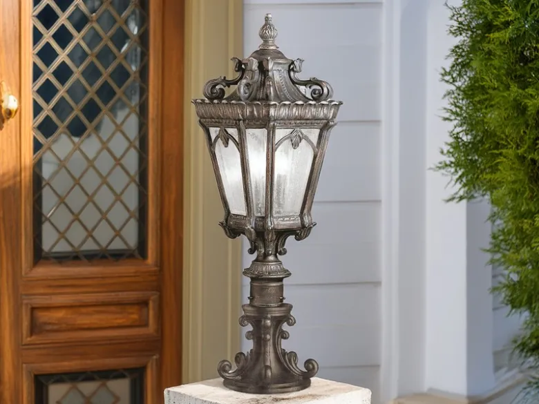 Antike LED Sockelleuchte Aluminium Bronzefarbig, Höhe 67cm