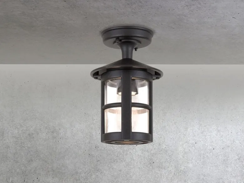 Außen Deckenlaterne HEREFORD aus Alu im Landhausstil, Schwarz Höhe 23,5cm