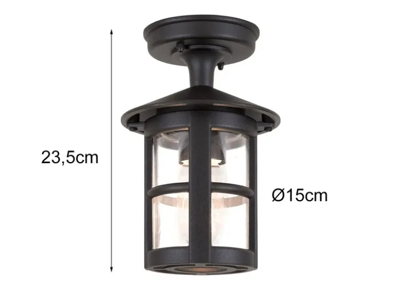 Außen Deckenlaterne HEREFORD aus Alu im Landhausstil, Schwarz Höhe 23,5cm