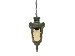 Außen Hängeleuchte PHILADELPHIA Jugendstil mit Amberglas, Ø19cm