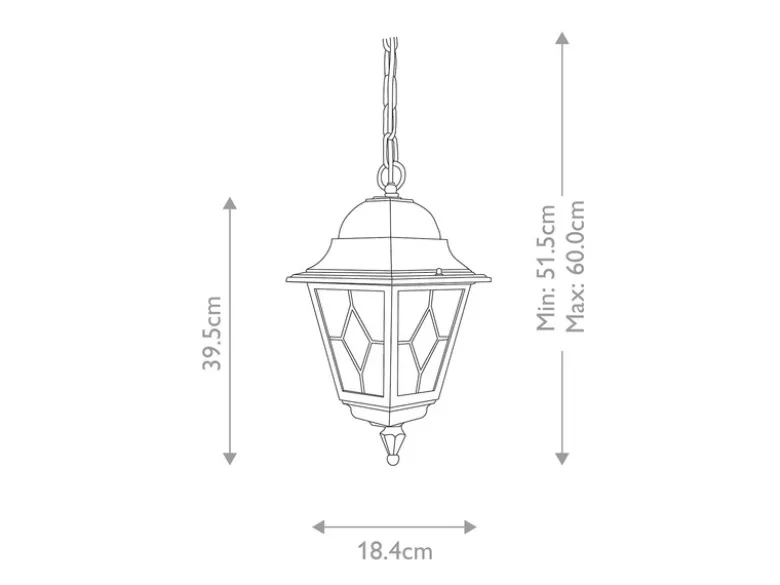 Außen LED Hängeleuchte Landhausstil Kettenlaterne mit Bleiglas, Höhe 60cm