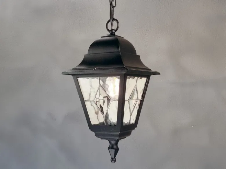 Außen LED Hängeleuchte Landhausstil Kettenlaterne mit Bleiglas, Höhe 60cm