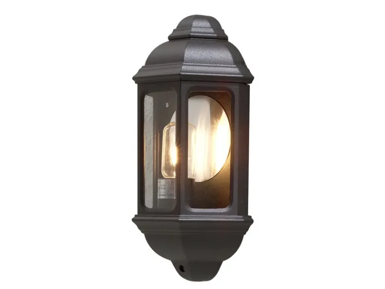 Außen LED Wandlaterne, Halbschale im Landhausstil, Schwarz, Höhe 36cm