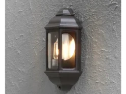 Außen LED Wandlaterne, Halbschale im Landhausstil, Schwarz, Höhe 36cm