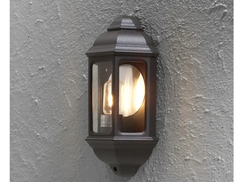 Außen LED Wandlaterne, Halbschale im Landhausstil, Schwarz, Höhe 36cm